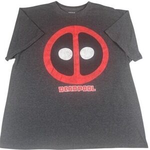 Marvel T-Shirt Mens XL Deadpool Graphic Logo Charcoal Grey Heather Short Sleeve